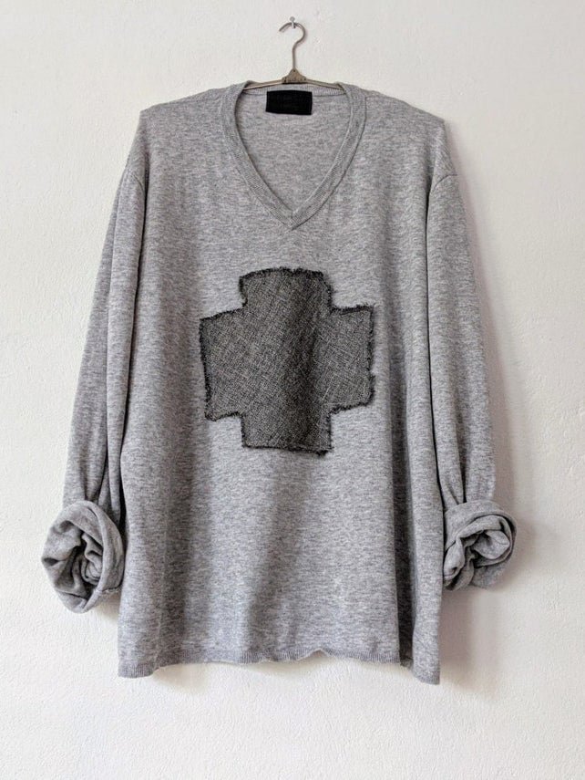 Casual V Neck Cross Pattern Linen Top