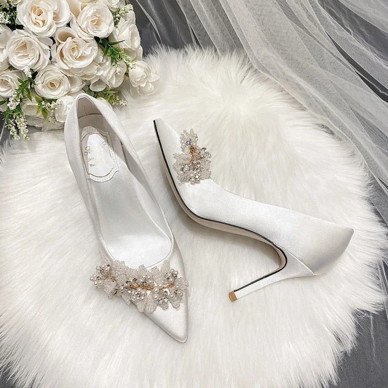 French Wedding Shoes 2022 Pearl Dress Bridesmaid Bride Shoes Master Wedding Shoes White High Heels Pumps Shoes Stripper Heels