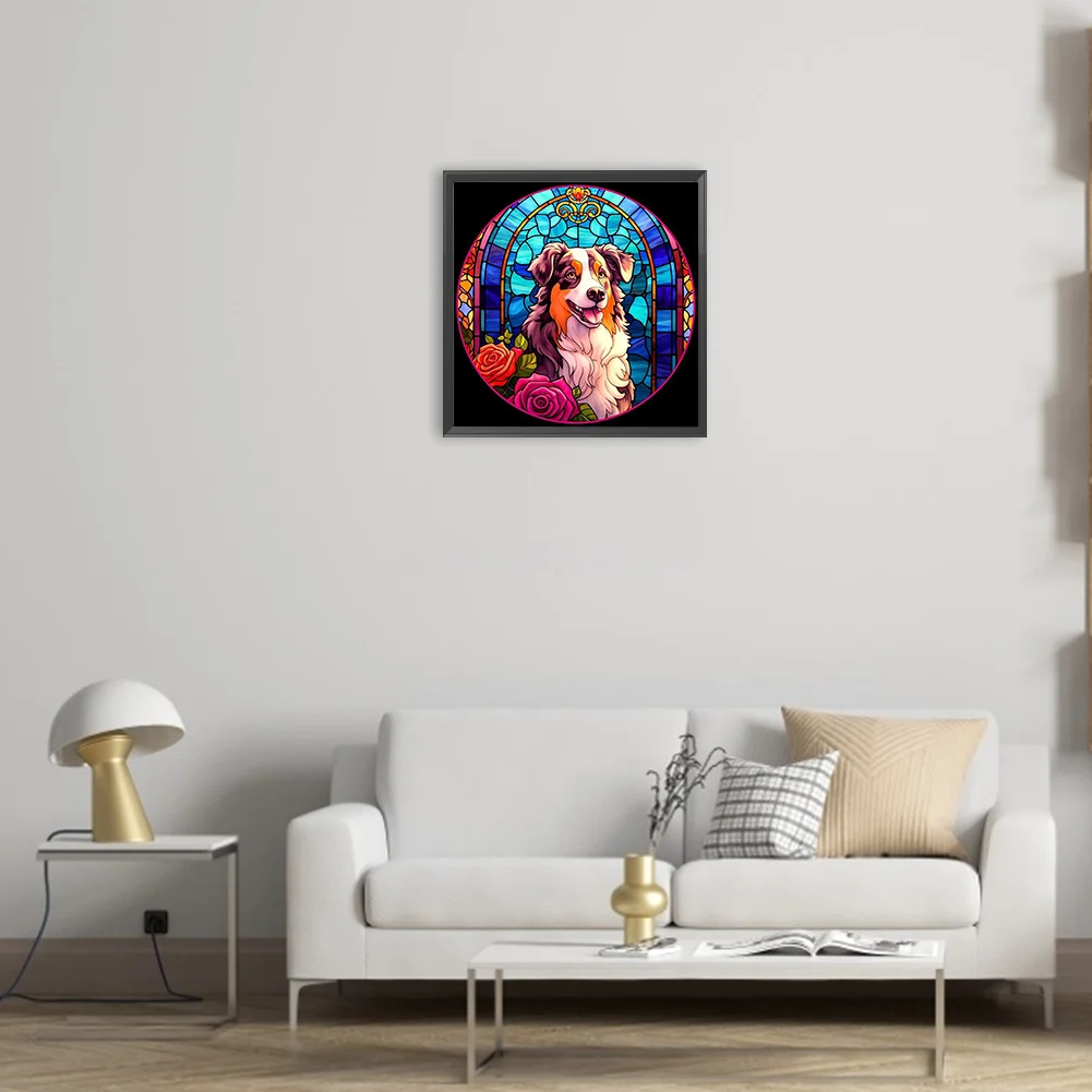 Full Round Diamond Painting 30*30cm - Stained Glass Dog