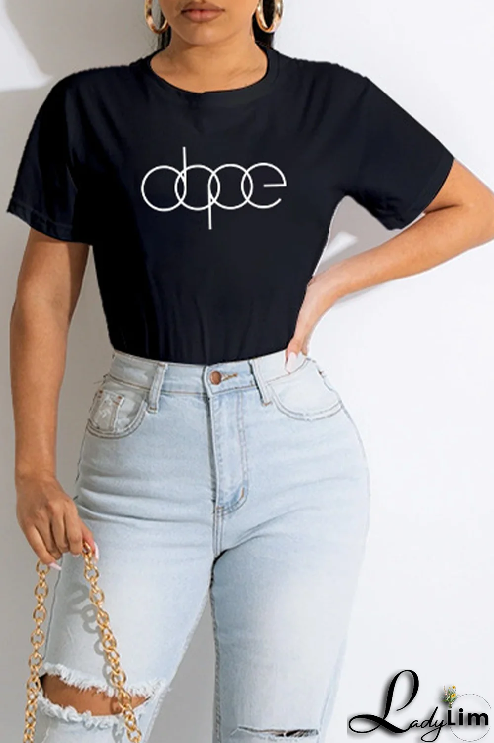 White Fashion Street Print Patchwork O Neck T-Shirts