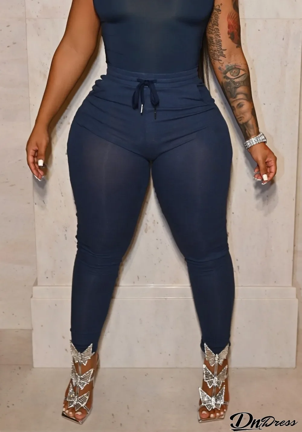 Fall Sexy Dark Blue High Waist Slim Tight Pants