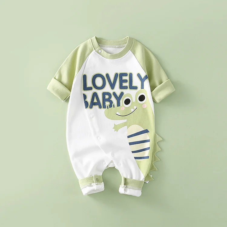 New Born Baby Onepiece Organic Cotton Green Dinosaur Sleepsuit