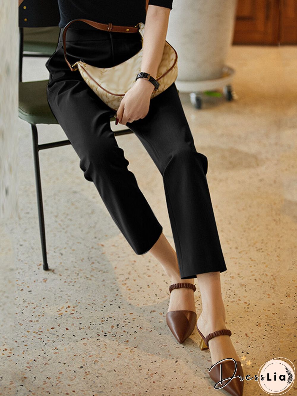 Solid Pocket Tailored Pants For Women