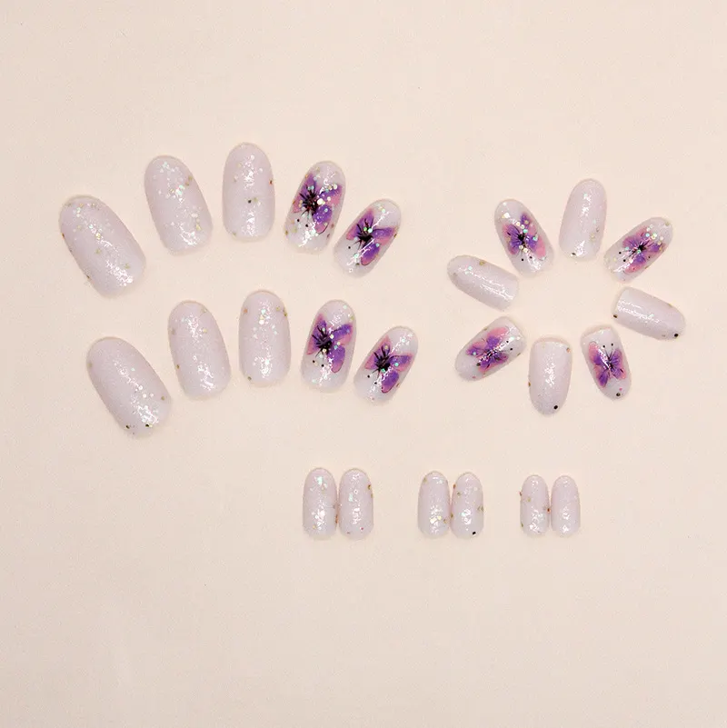 Churchf Churchf Desire Flash Pink Purple Dizzy Dye Butterfly Nail Oval Lovely Beautiful Nail Piece Finished Wear Nail