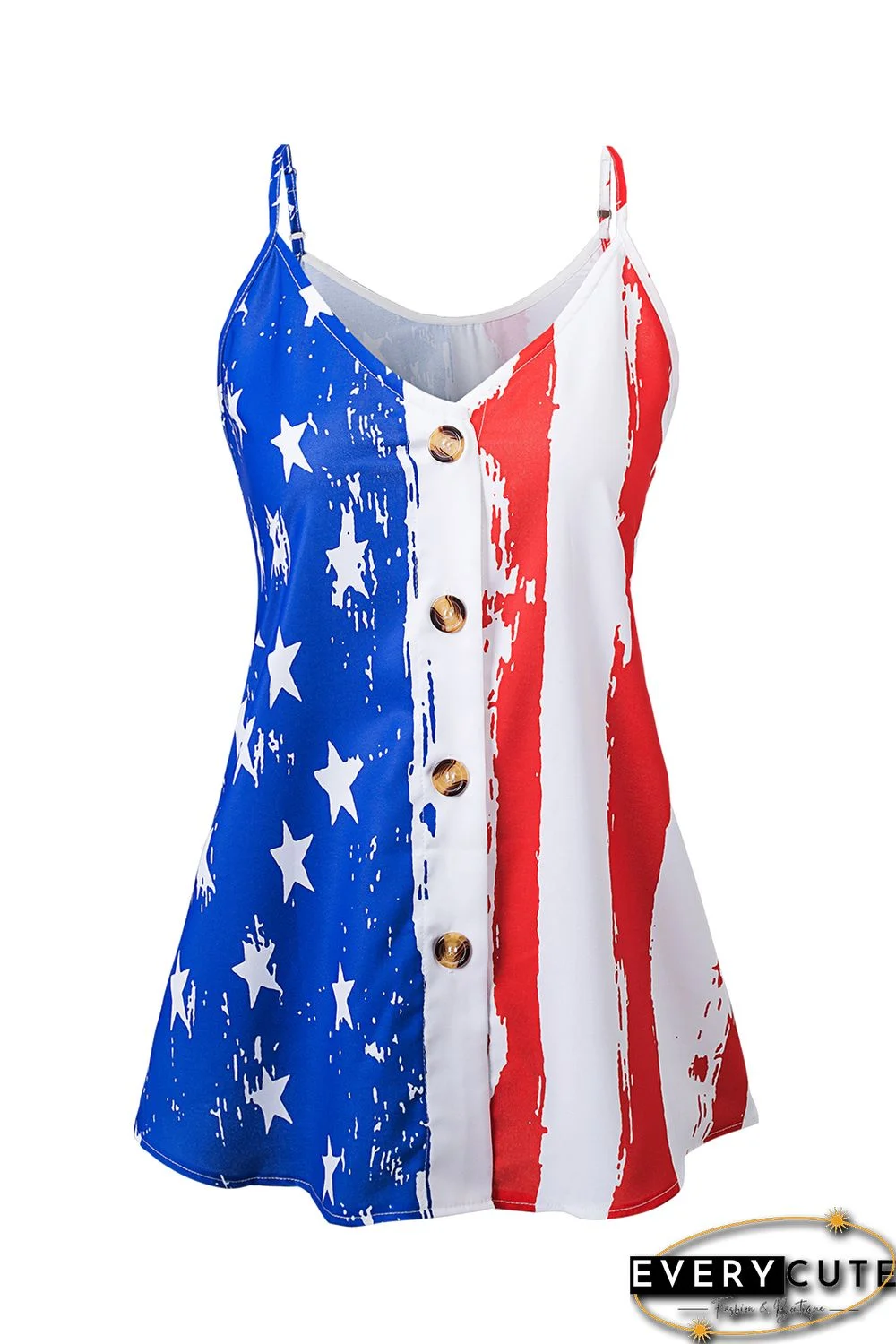 Stars and Stripes Flag Print Button Down Tank Top