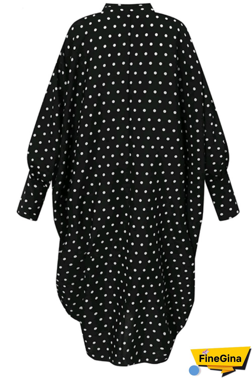 Black Casual Dot Print Hollowed Out Half A Turtleneck Long Sleeve Plus Size Dresses