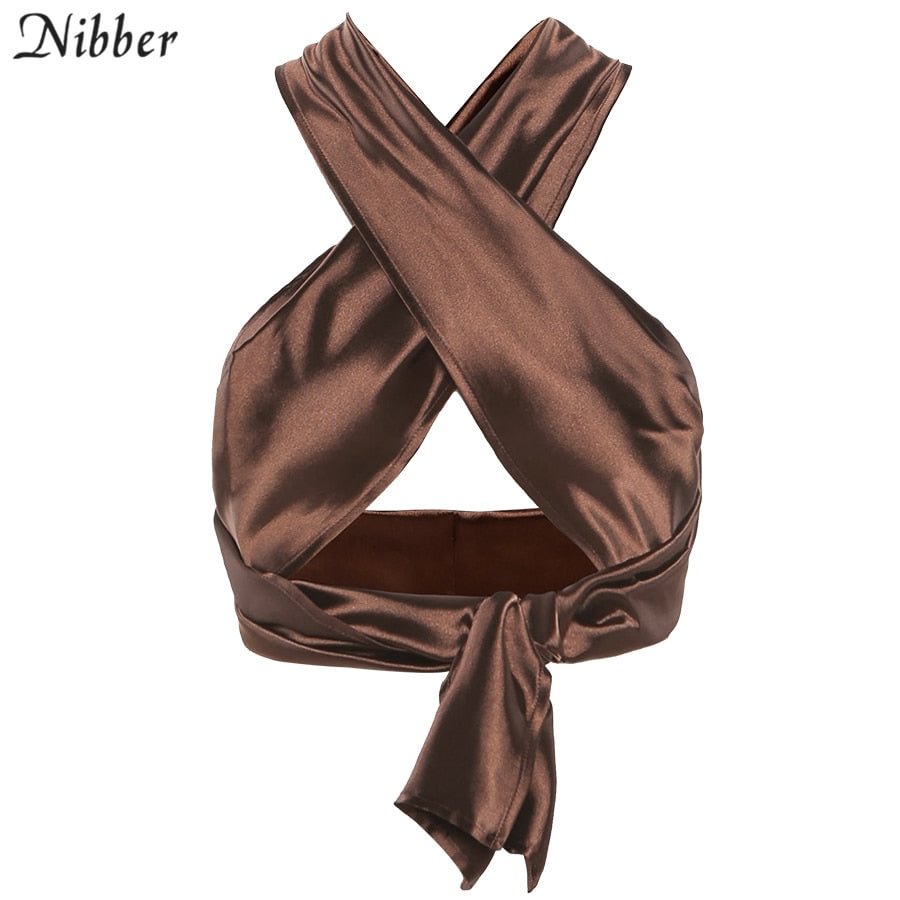 Nibber Chic Bandage Women's Halter Tube Top With Bow Tie Club Street Chest Hollow Solid Color Sexy Ladies Round Neck Vest