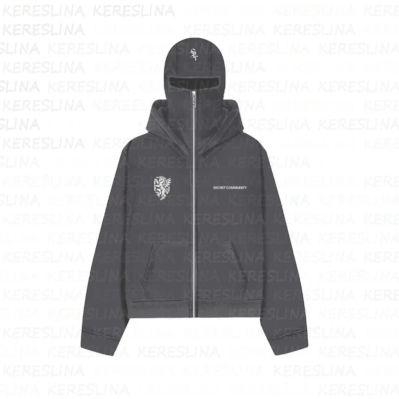Athvotar Athvotar Brand Double Hat Unique Design Zippered Jacket Autumn And Winter New Loose Y2K Jacket