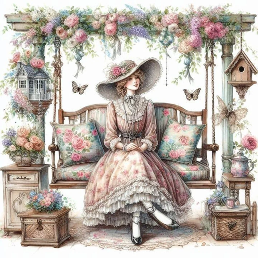 Diamond Painting - Full Round Drill - Swing Lady(Canvas|30*30cm)