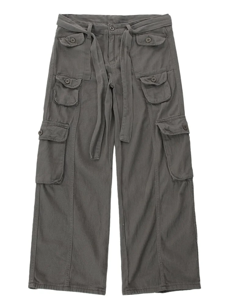 High Street Retro Casual Overalls Men's Wide-leg Cargo Pants at Hiphopee