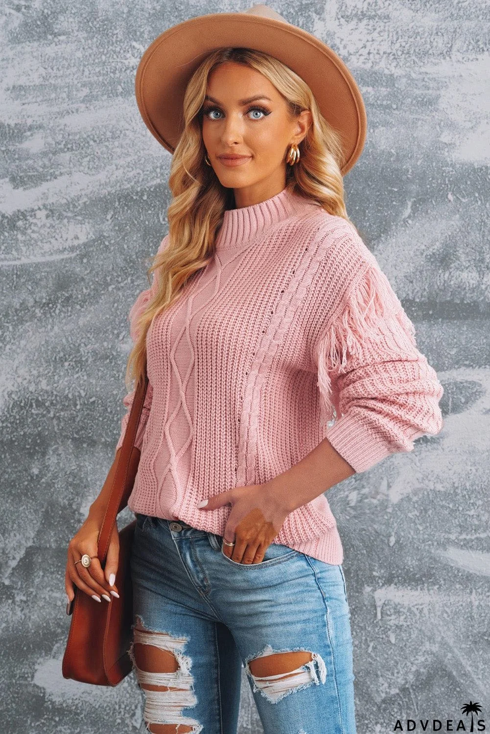 Fringe Detail Mixed Knit Sweater