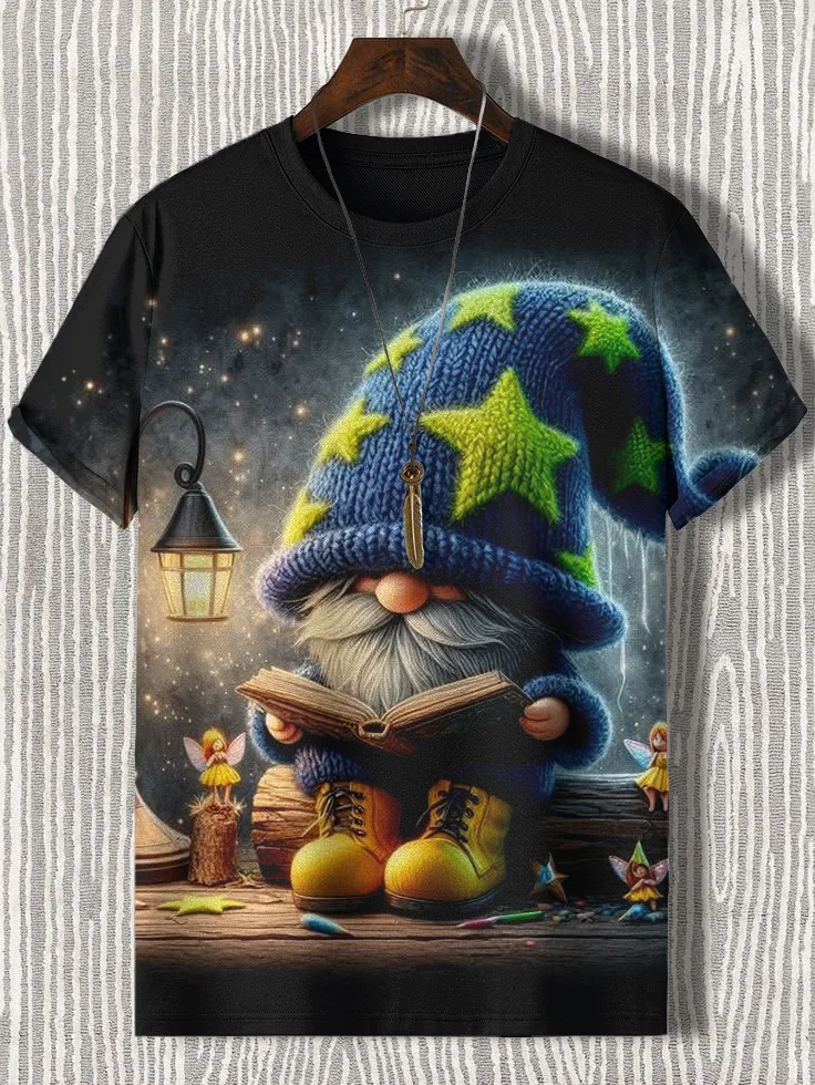 Men's Gnome Reading Art Print T-Shirt