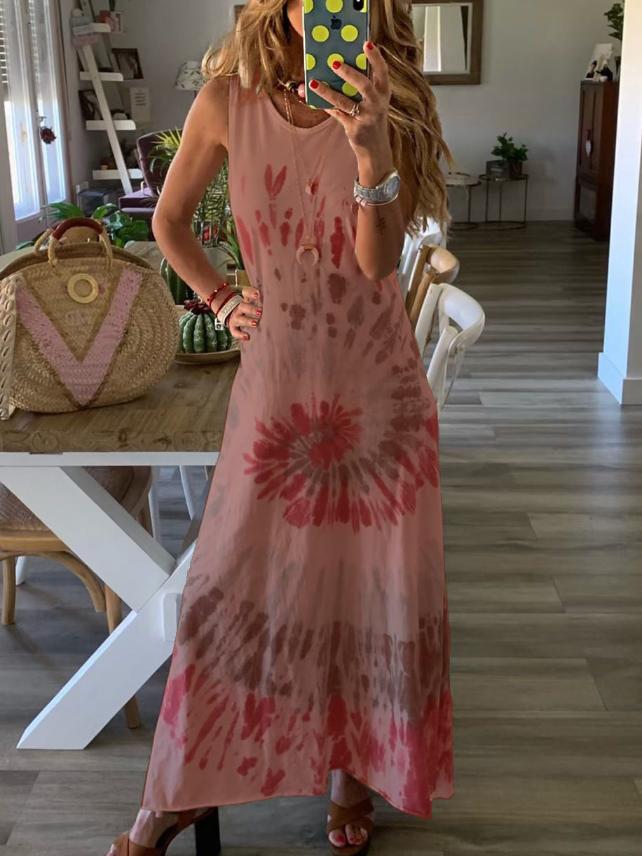 Rotimia Tie Dye Printed Summer Beach Dress