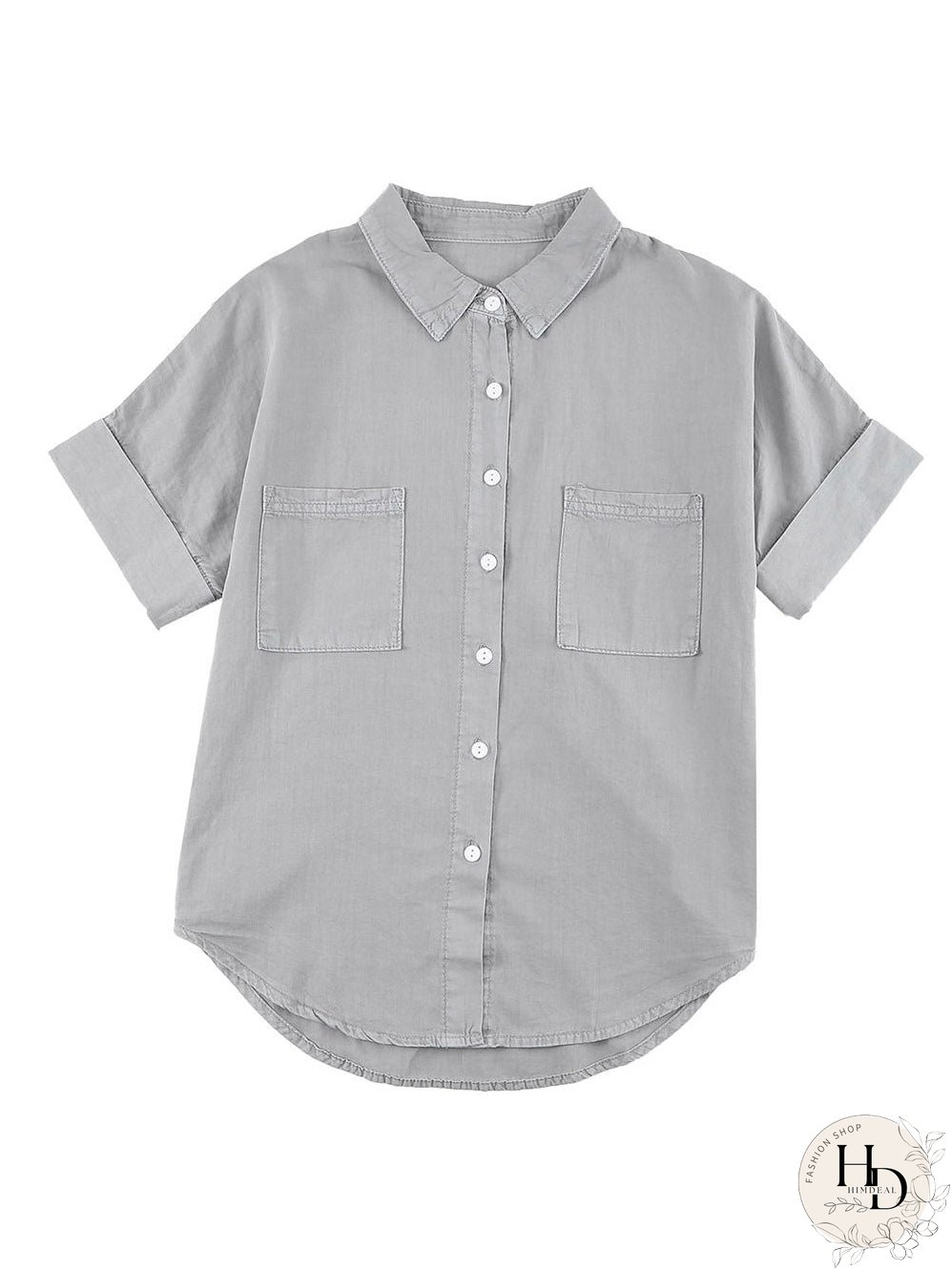 Chic Boyfriend Style Denim Shirt with Short Sleeves