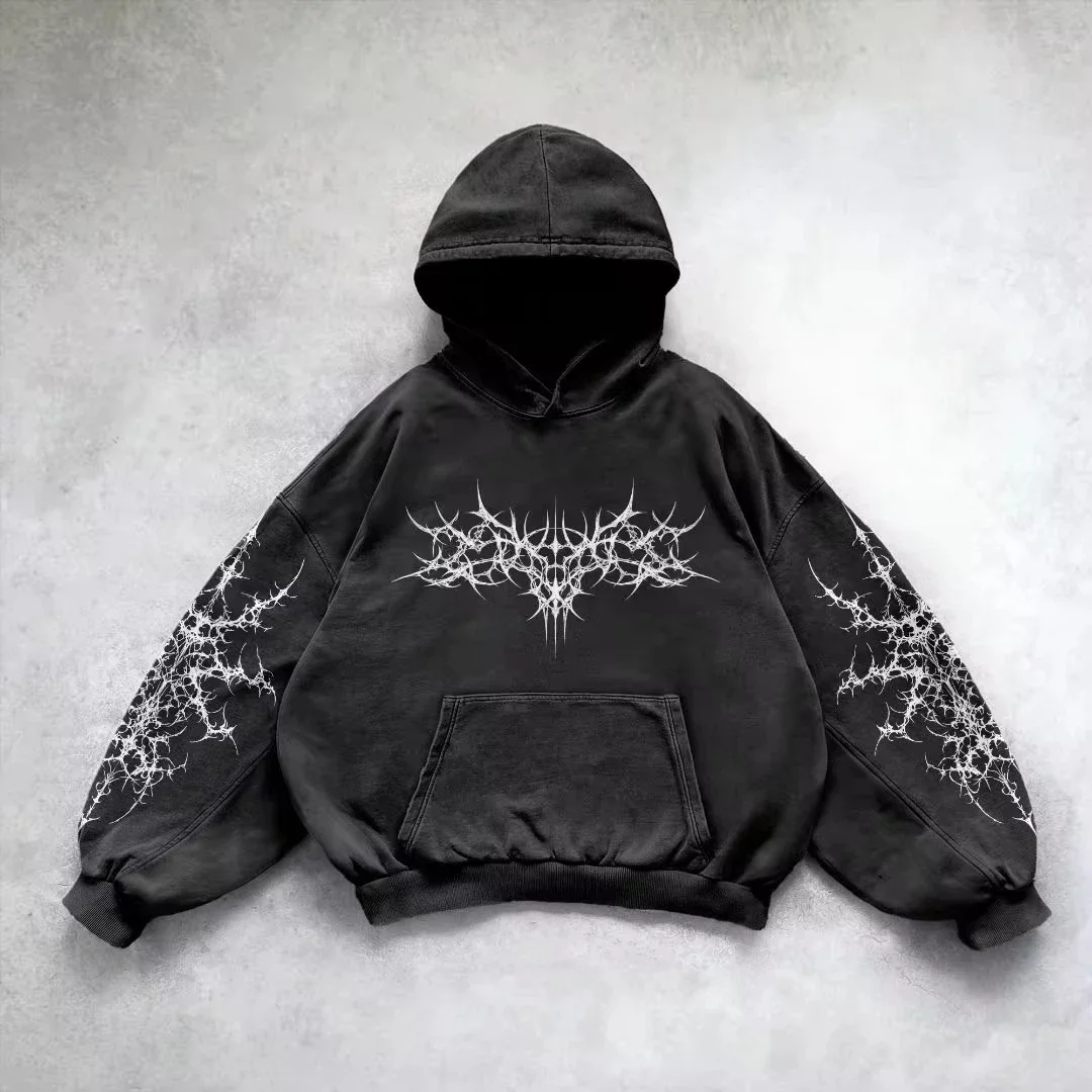 Gamintor fashion clothes men Y2K New Red Zipper Hoodie Retro Gothic Printed Pattern Hoodie High Street Hip-Hop Trend Sweatshirt Men's Women's Loose Hoodies