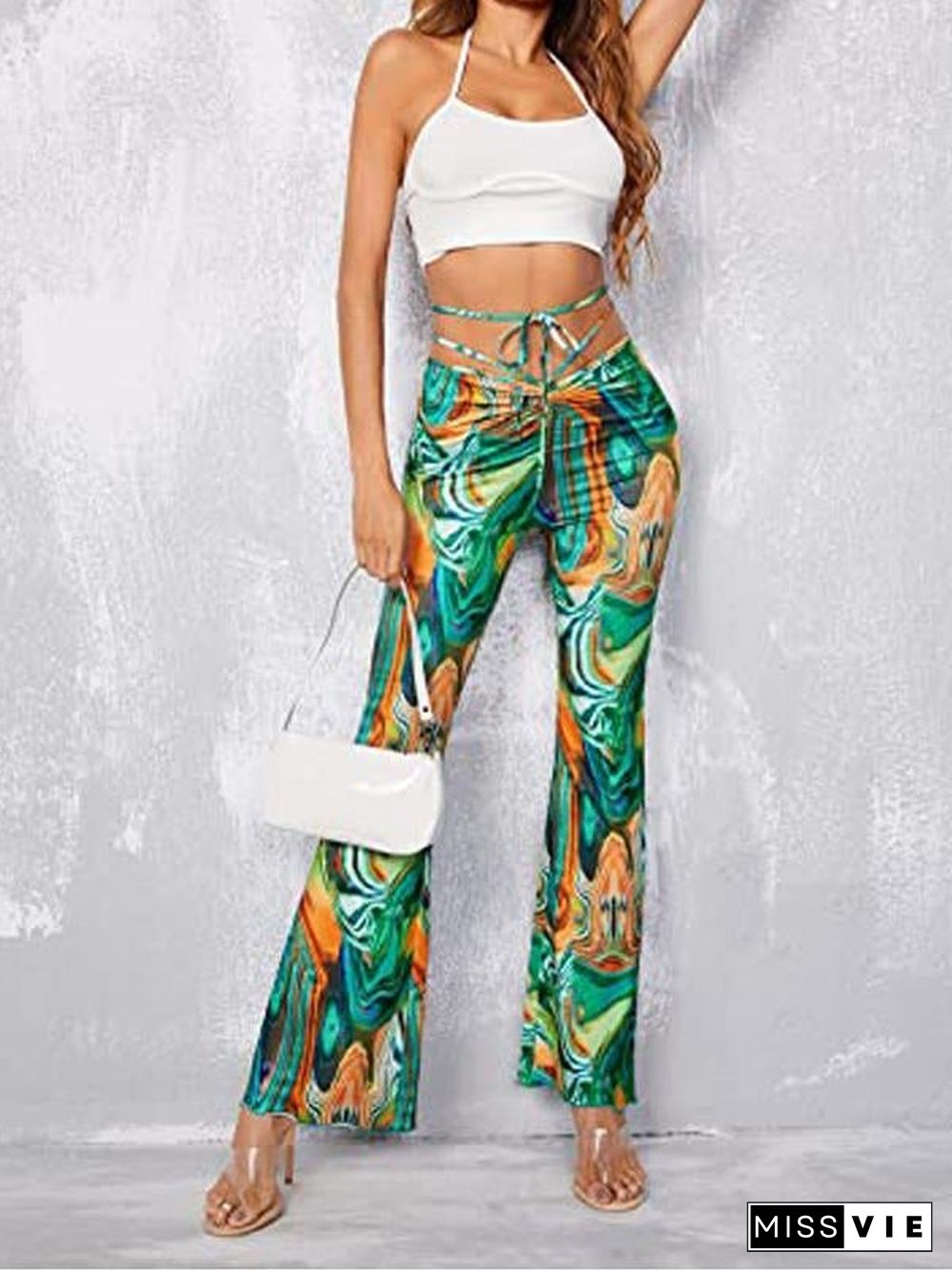 Sexy High Waist Printed Strappy Pants