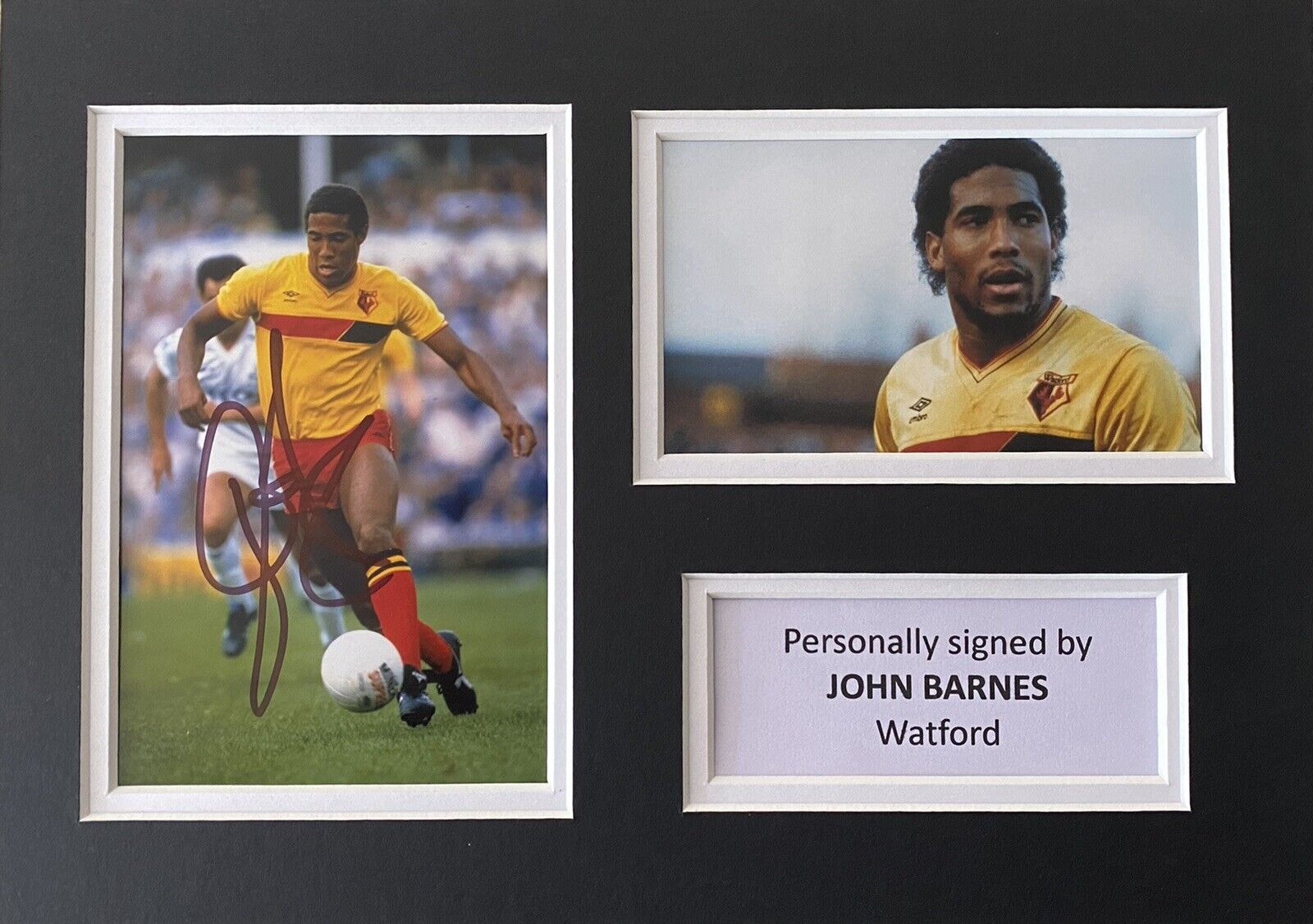 John Barnes Genuine Signed Watford Photo Poster painting In A4 Mount Display