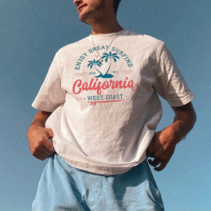 Men Vintage California WEST COAST Print  Tshirt