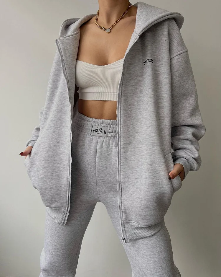 Letter Printed Long-Sleeved Sweatshirt Casual Hooded Suit at Hiphopee