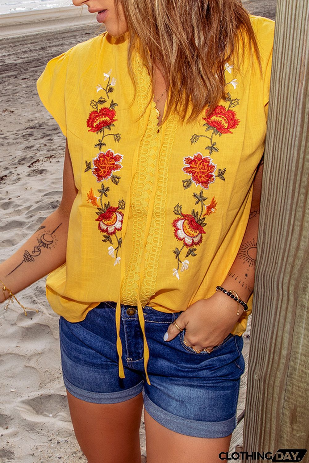 Yellow Floral Embroidered Top
