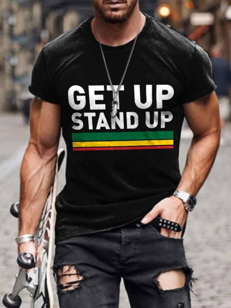 Wearshes Reggae Rasta Get Up Stand Up Print Men's T Shirt