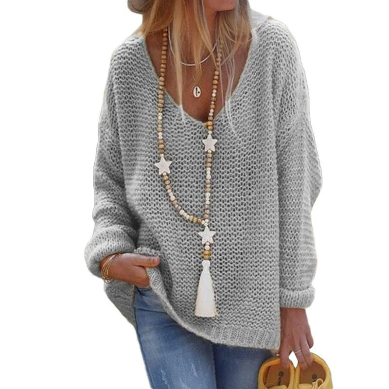 Uveng Pullover Sweater V-neck Long-sleeved Knitted Top