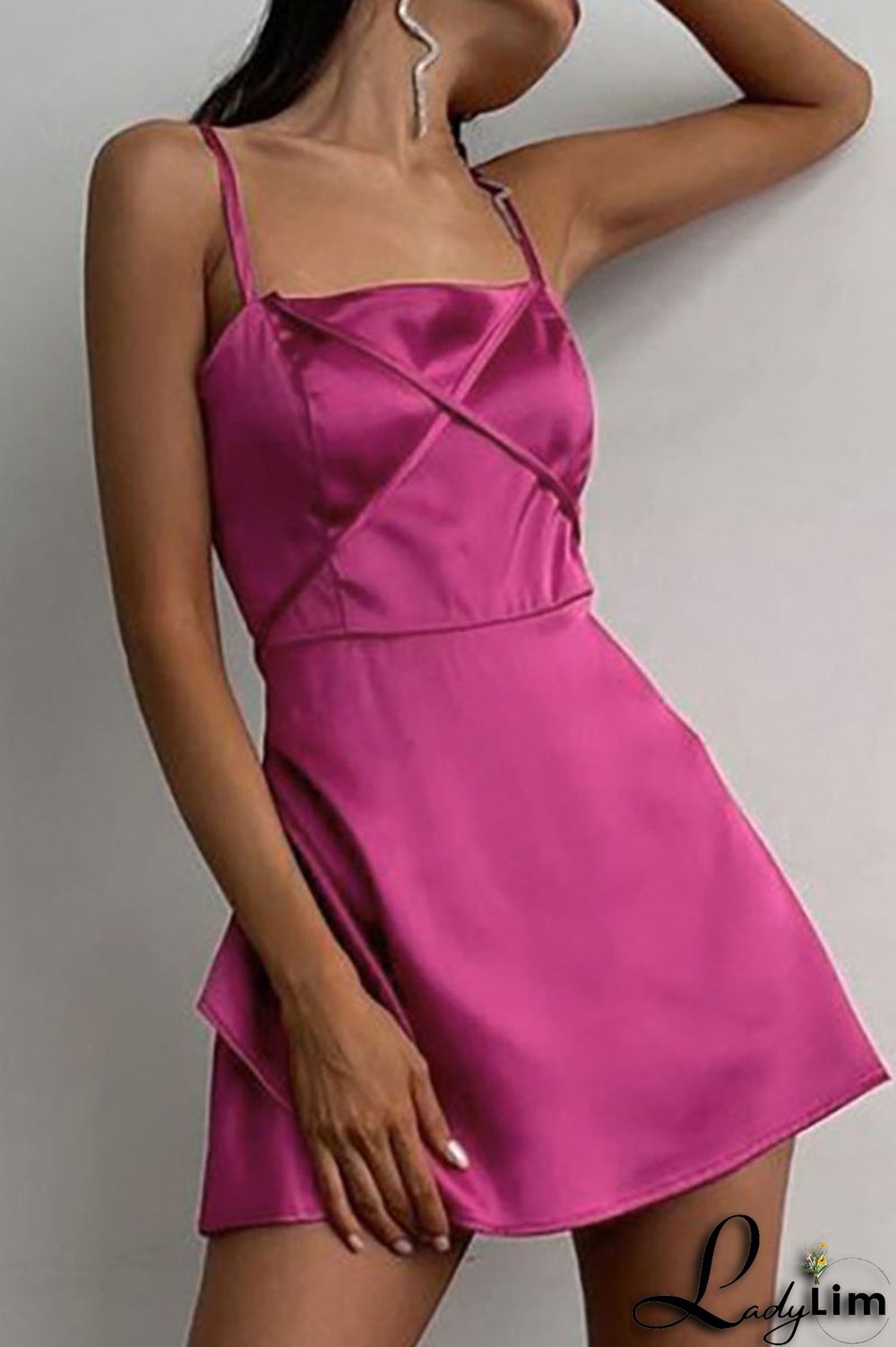 Red Sexy Solid Patchwork Spaghetti Strap A Line Dresses