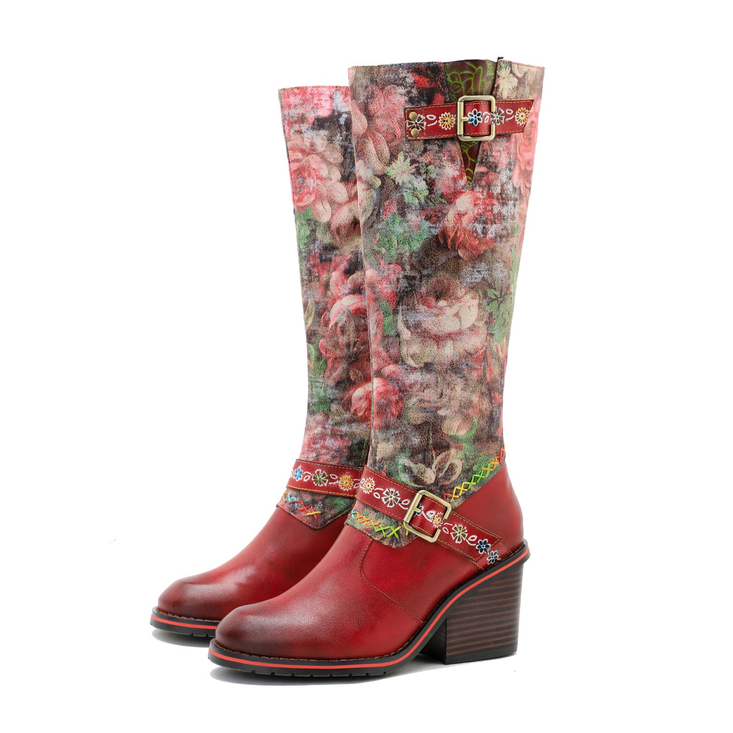 Women'sVintage Printed Hand-made Floral Boots