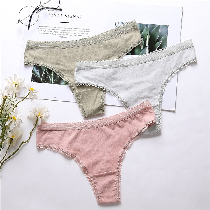 Hbcoland 3Pcs/Lot Women's Cotton G-String Thong Panties String Underwear Women Briefs Sexy Lingerie Pants Intimate Ladies Letter Low-Rise