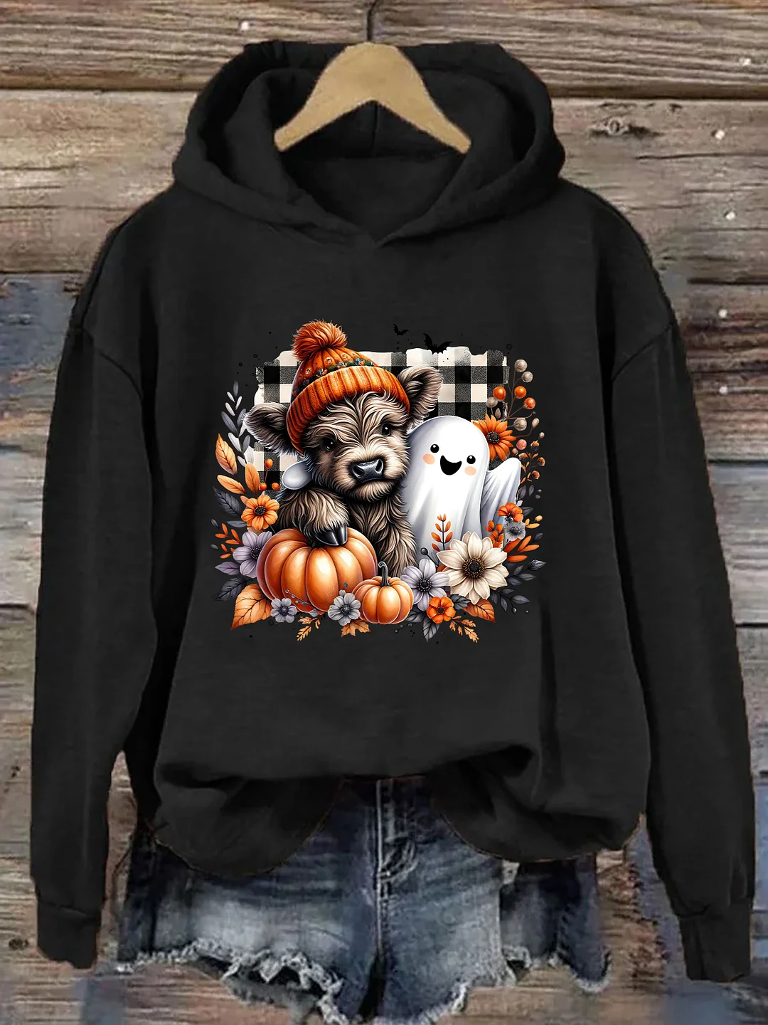 Cute Fall Highland Cow Ghost Hoodie