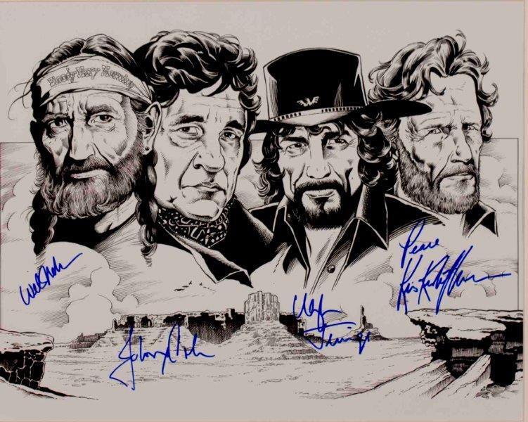 REPRINT - THE HIGHWAYMEN Cash - Waylon - Willie Nelson Signed 8 x 10 Photo Poster painting