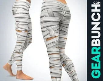 Pornhint Mummy Wrap Leggings, Printed Leggings for Women, Halloween Leggings, Yoga Pants, Scary Outfit, Egyptian Mummy Leggings, Gift for Her