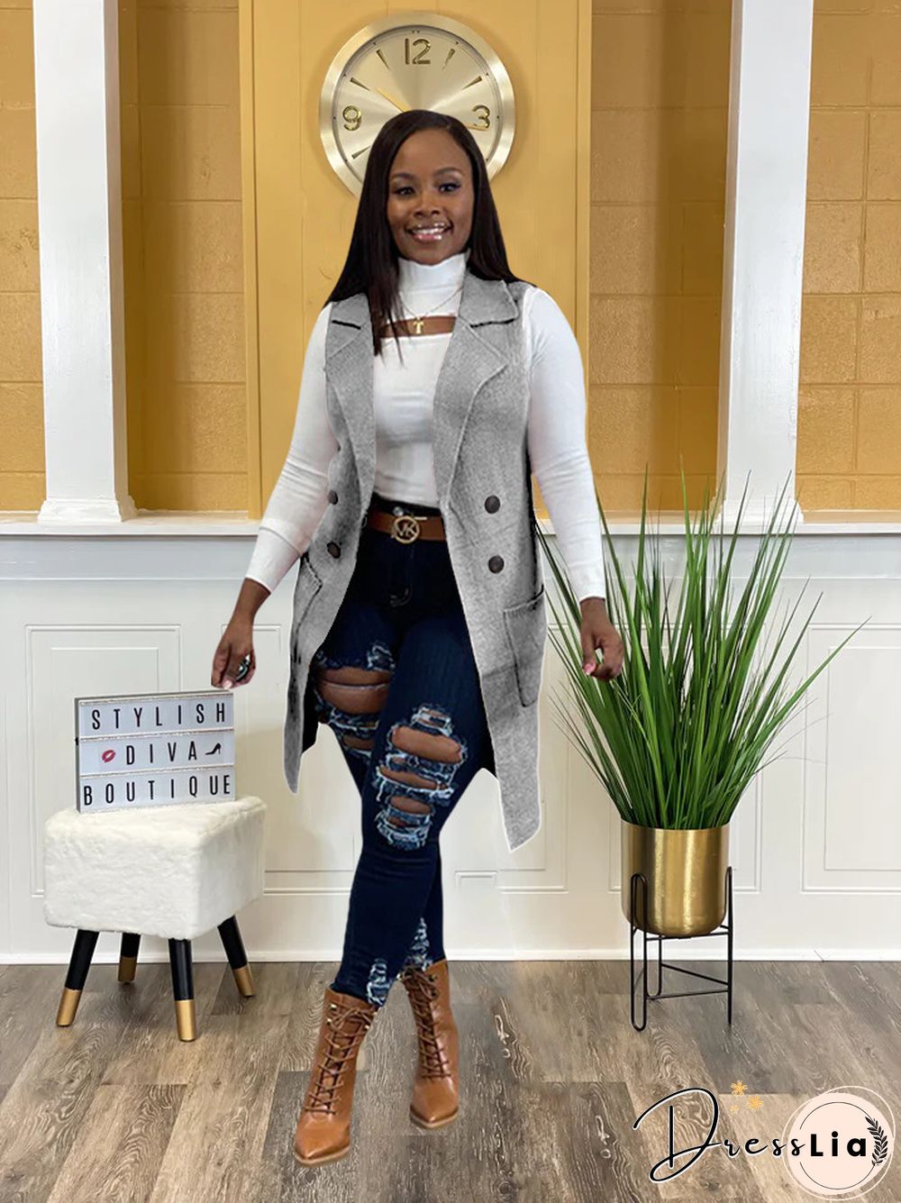 Solid Color Sleeveless knit Sweater Vest Cardigan