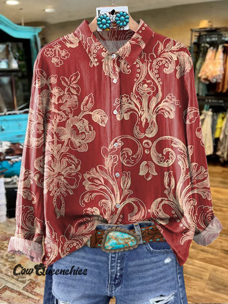 Women&rsquo;s Vintage Art Print Casual Cotton Shirt Multicolor / S