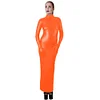 High Quality Sissy Hobble Dress Wetlook PU Leather Bodycon Maxi Dress with Gloves Man Male Sissy Pencil Dress Club Party Dress