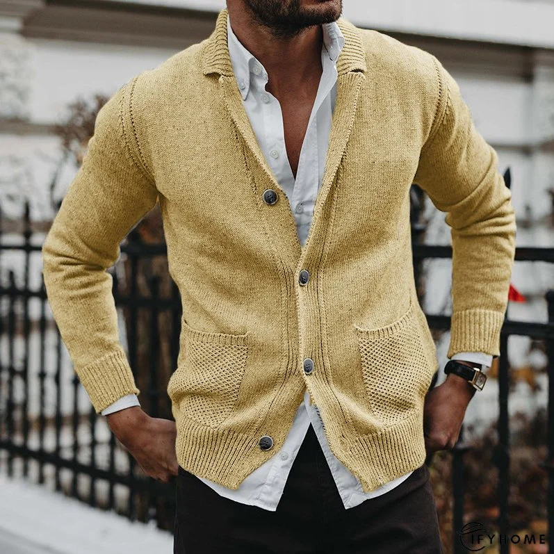 Men's Casual Fashion Solid Color Loose V-Neck Long-Sleeve Sweater Cardigan | IFYHOME