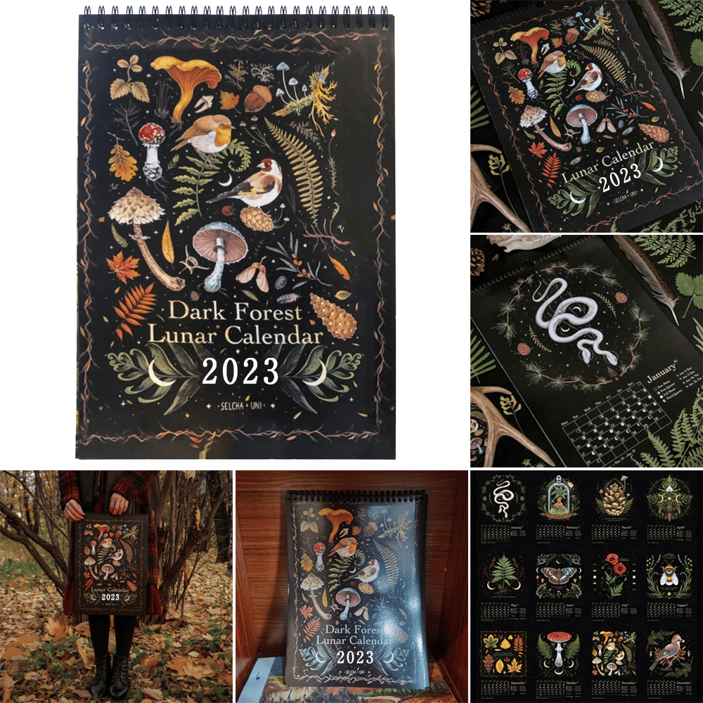 2023 Dark Forest Lunar Calendar Wall Decor Art Monthly Moon Calendar Wheel Gifts