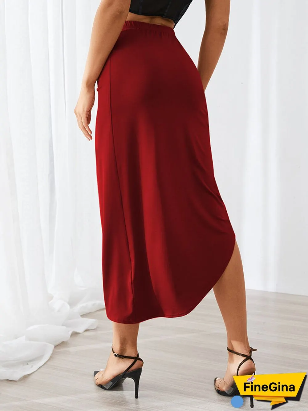 Solid Irregular Split Twisted High Waist Skirt For Women