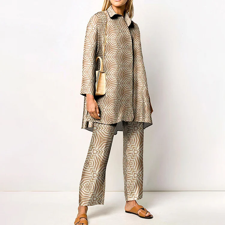 Fashion Simple Geometric Print Two Piece Set