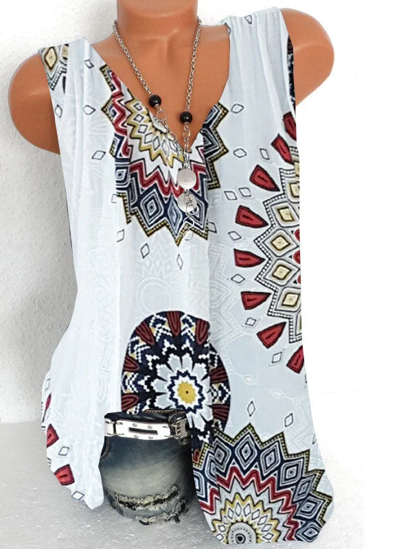 Women Casual Sleeveless V-neck Floral Printed Top