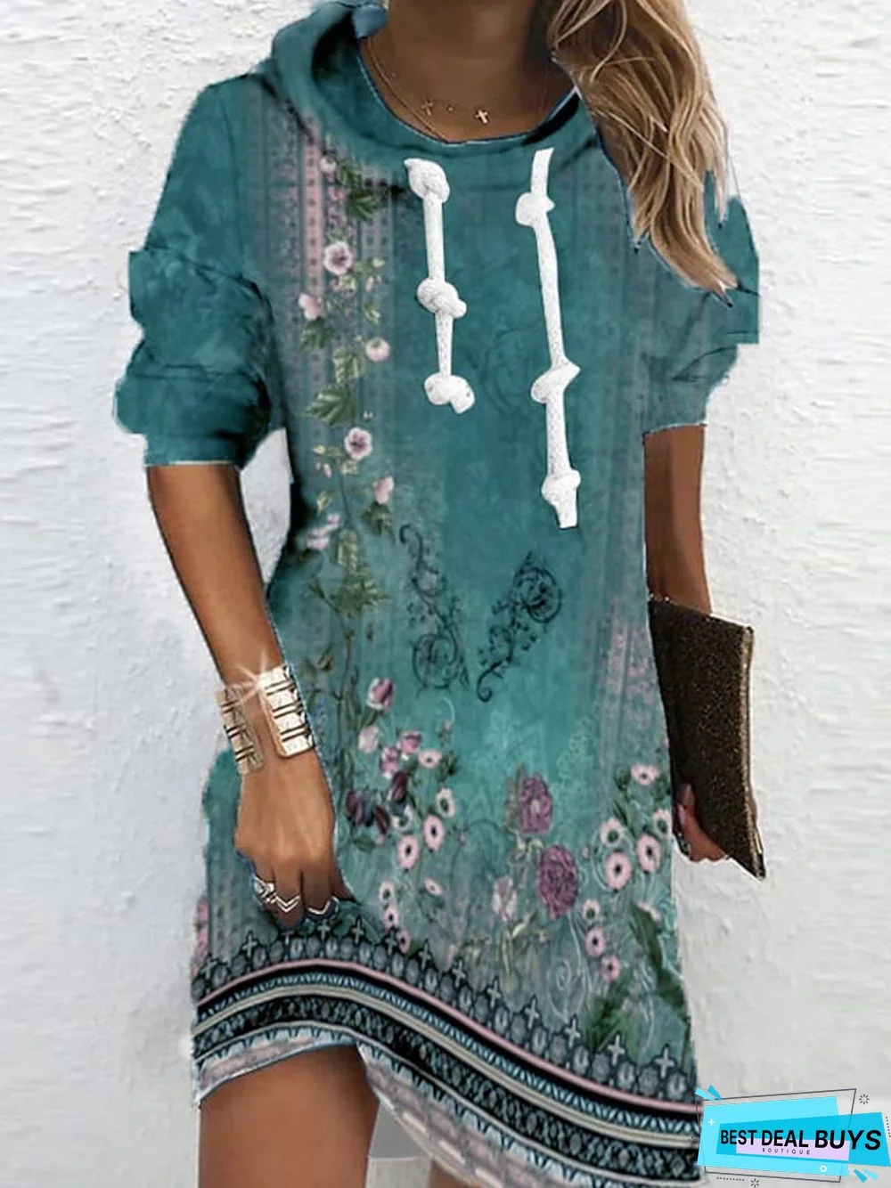 Women&lsquo;s Hoodie Dress Winter Dress Sweatshirt Dress Winter Dress  Green Blue Purple Long Sleeve Floral Print Winter Fall Hooded Vacation Casual Fall Dress 2022 S M L XL XXL 3XL