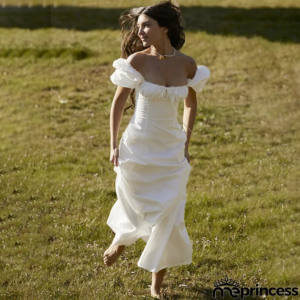 Square collar puff sleeve lace lace dress women palace style fashion slim dress