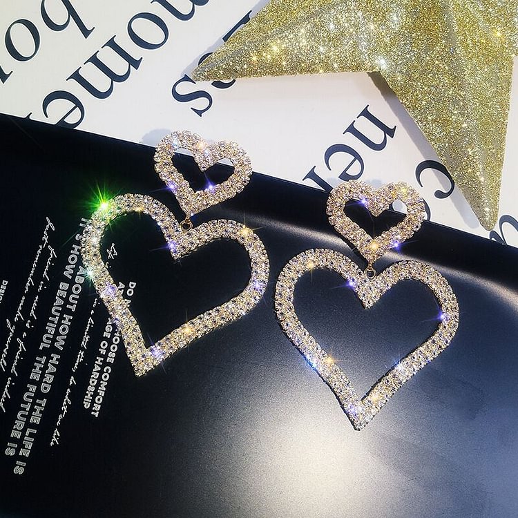 Fashion Rhinestone Inlay Heart Love Shaped Earrings
