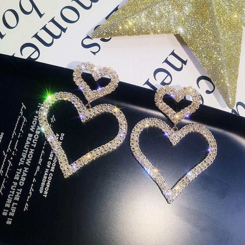 Fashion Rhinestone Inlay Heart Love Shaped Earrings