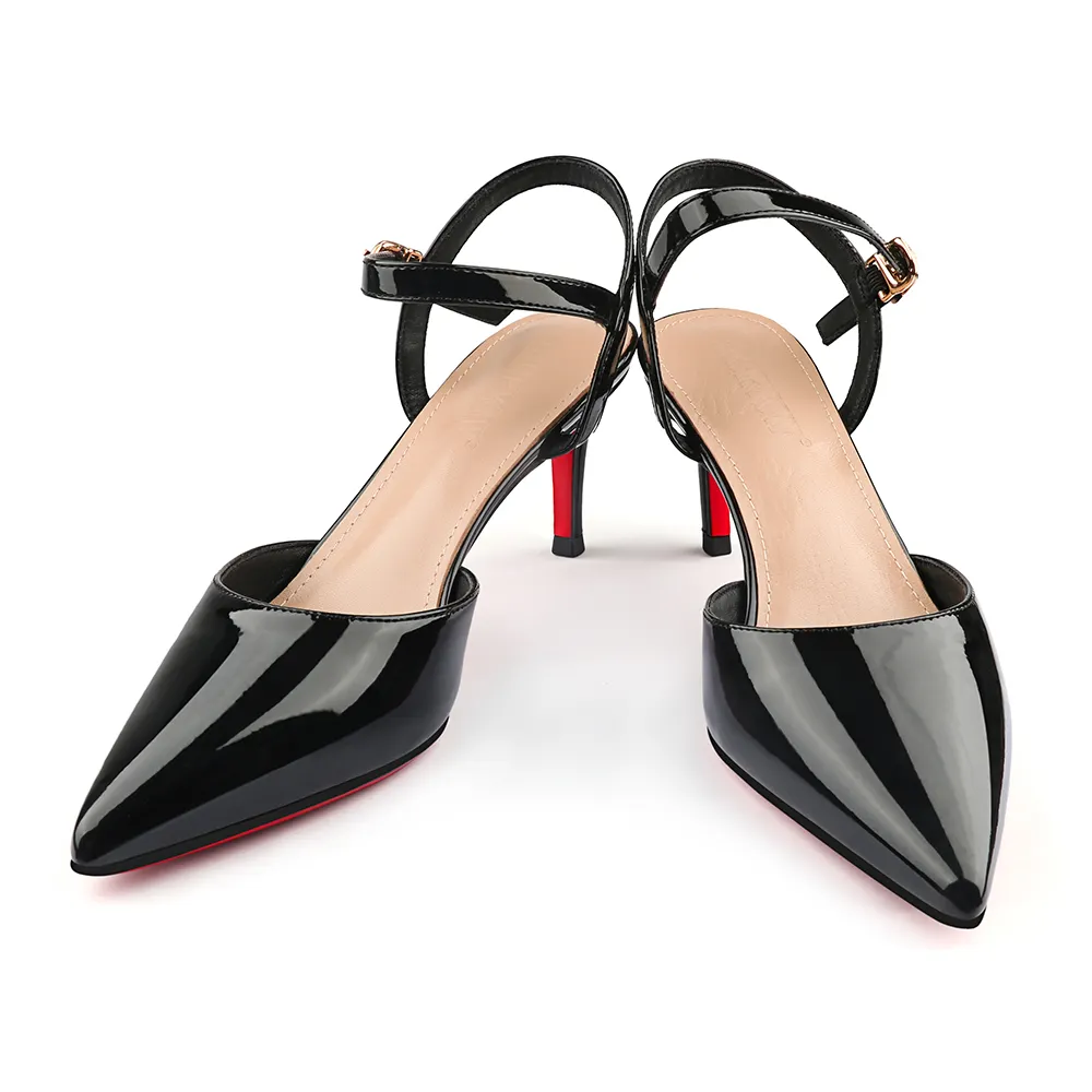60mm/80mm Women's Kitten Heels Pumps Pointed Toe Slingback Red Bottoms Sandals-vocosishoes