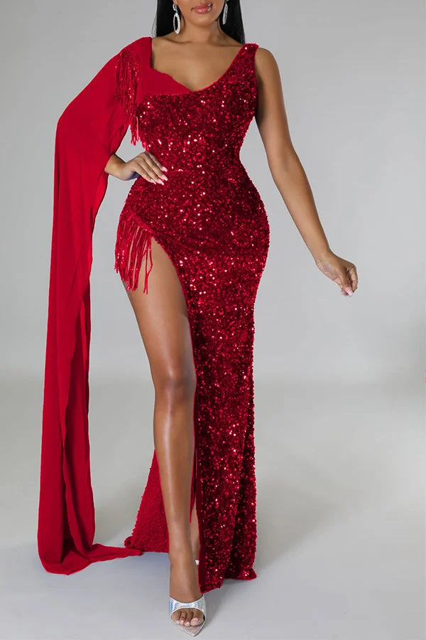 Sequined Modern High Split Maxi Dress
