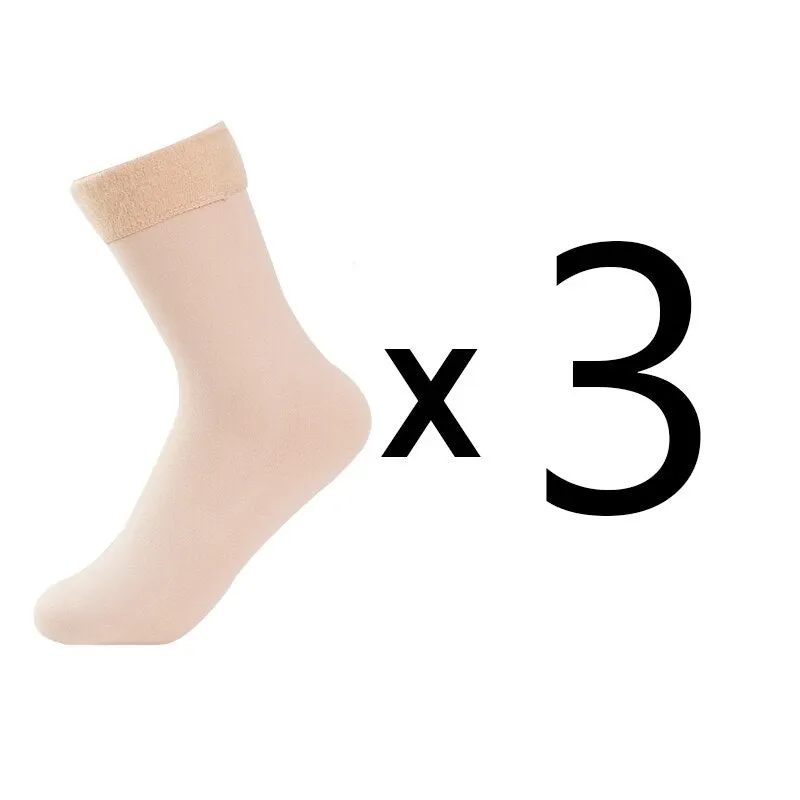 3 Pairs Women Winter Warm Thicken Casual Solid Color Socks Pack Home Snow Boots Velvet Home Floor Sock Set Lots Keep Warm