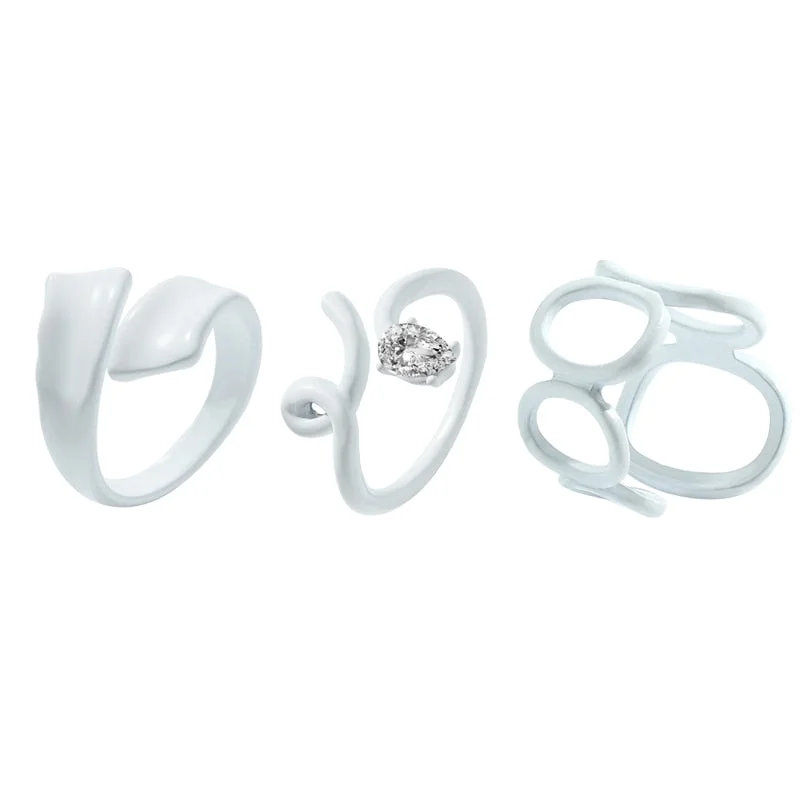 Dvacaman 2021 New Trendy Colorful Dripping Oil Resin Rhinestone Geometric Rings Hand-Painted Open Rings for Women Party Jewelry