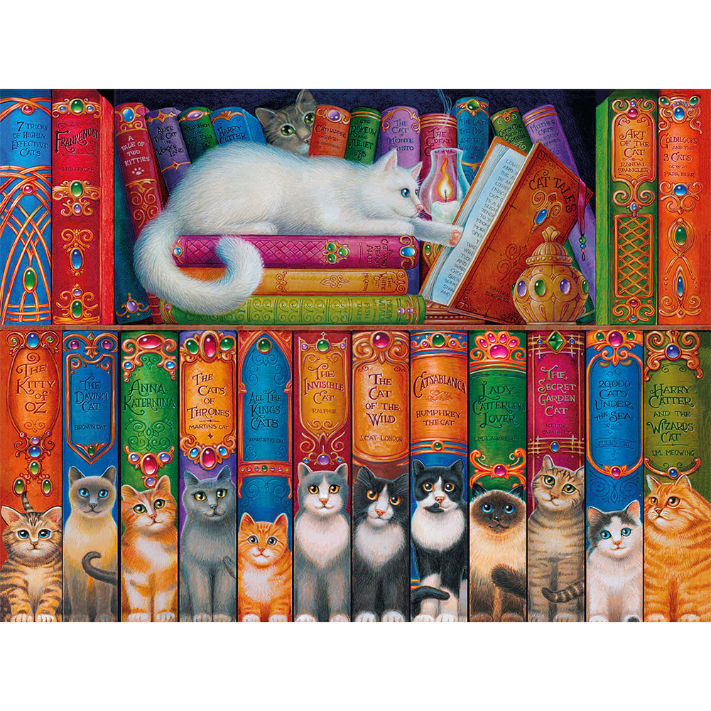 

Bookshelf Cat - Round Drill Diamond Painting - 50*40CM, 501 Original