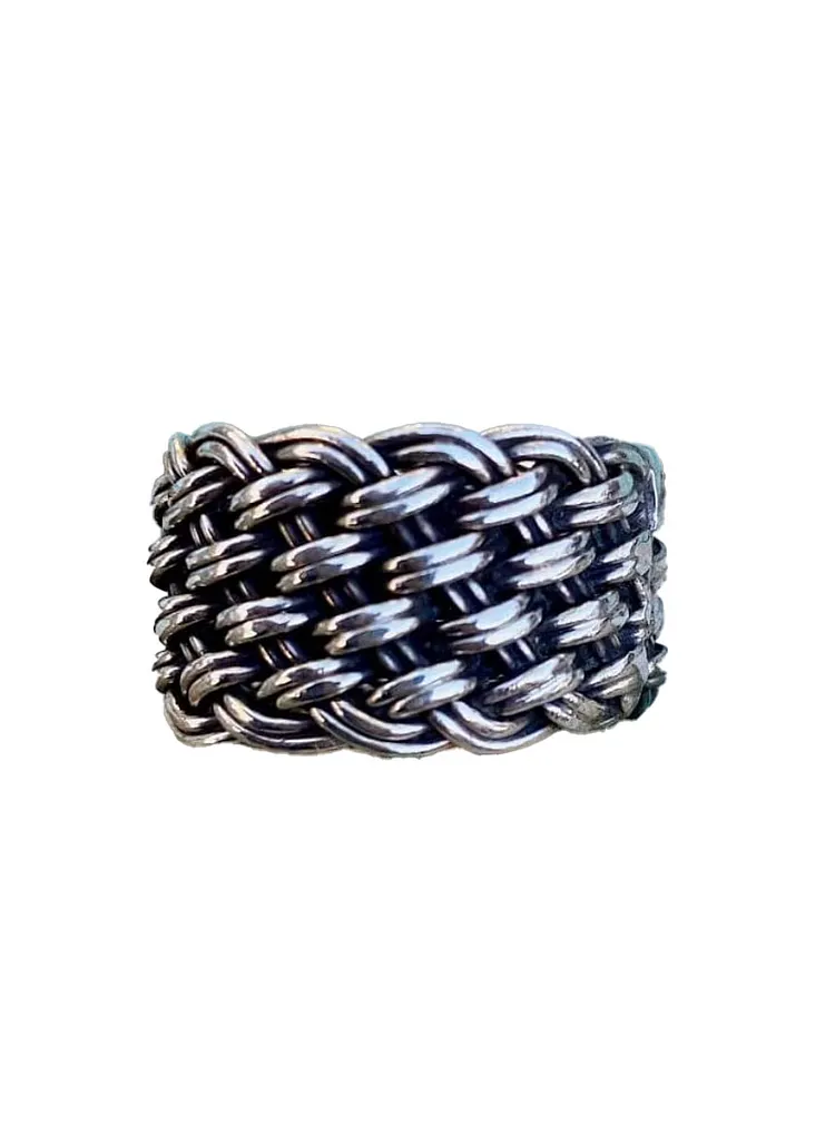Sterling Silver Woven Wide Band Ring Size 8